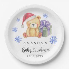 Plato De Papel Baby Shower de oso de peluche de invierno