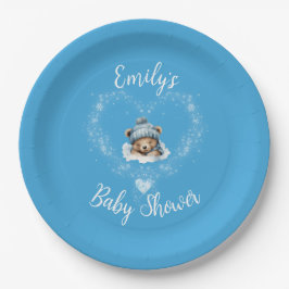 Plato De Papel Baby Shower De Oso De Teddy De Nieve Emocionado