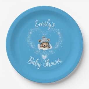 Plato De Papel Baby Shower De Oso De Teddy De Nieve Emocionado