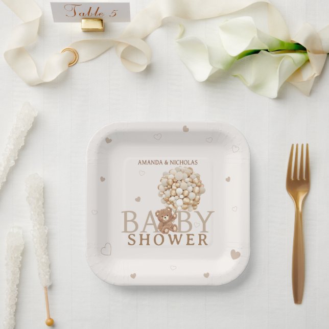 Plato De Papel Baby Shower de Oso Pardo (Boda)