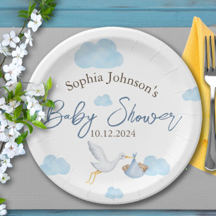 Plato De Papel Baby Shower de oso, parto de cigüeñas, niño bebé