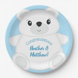 Plato De Papel Baby Shower de oso polar azul