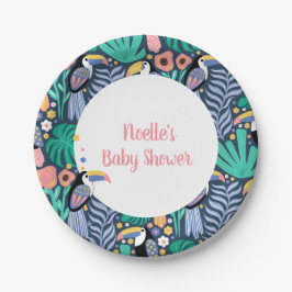 Plato De Papel Baby Shower de pájaro trópico colorido