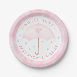 Plato De Papel Baby Shower de paraguas rosado
