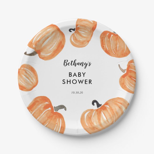 Plato De Papel Baby Shower de parche de calabaza (Anverso)