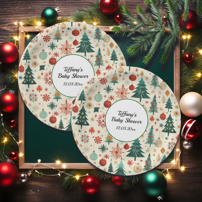 Plato De Papel Baby Shower de patrón de invierno festivo (Subido por el creador)