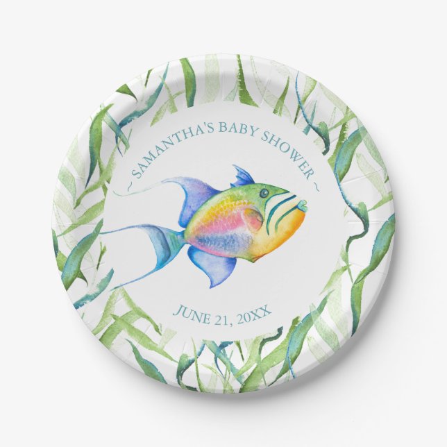 Plato De Papel Baby Shower de peces tropicales (Anverso)