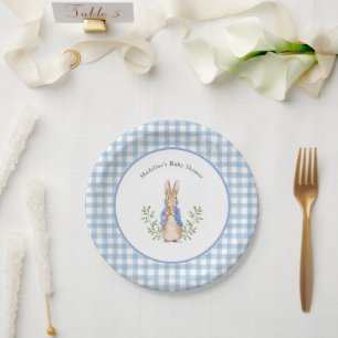 Plato De Papel Baby Shower de Peter Rabbit Blue White Gingham