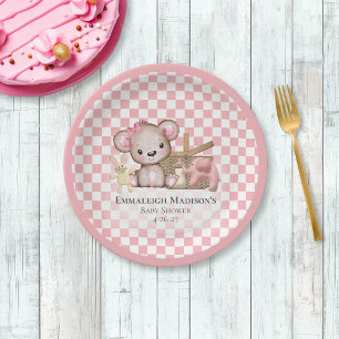 Plato De Papel Baby Shower de picnic del Oso de Oso de Oro Marrón