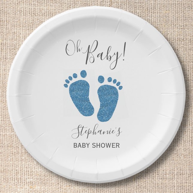 Plato De Papel Baby Shower de pies de bebé Purpurina azul (Subido por el creador)