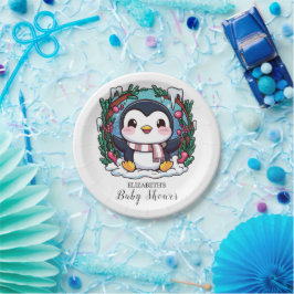 Plato De Papel Baby Shower de Pingüino Cute Encantado