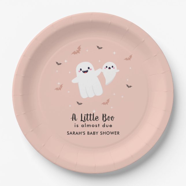 Plato De Papel Baby Shower de Pink Little Boo Halloween (Anverso)