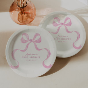 Plato De Papel Baby Shower de plegado suave de mano rosada