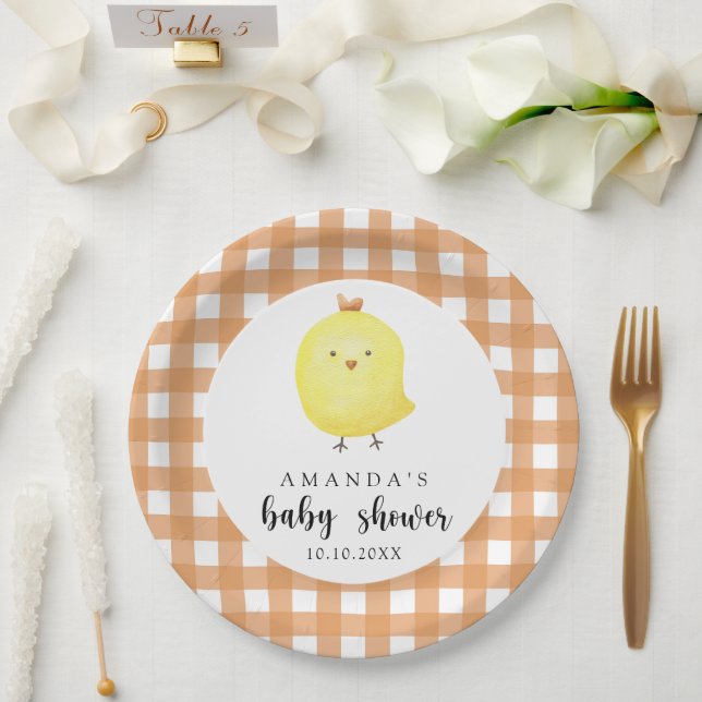 Plato De Papel Baby Shower de pollo acuarela (Boda)
