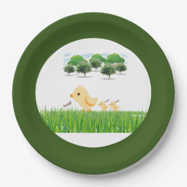 Plato De Papel Baby Shower de pollo de bebé amarillo