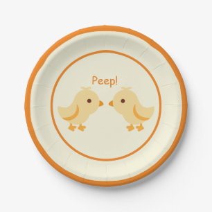 Plato De Papel Baby Shower de pollo de bebé amarillo