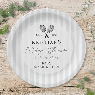 Plato De Papel Baby Shower de Preppy Gray Tennis Country Club