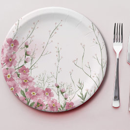 Plato De Papel Baby Shower de Primavera Floral Rosa