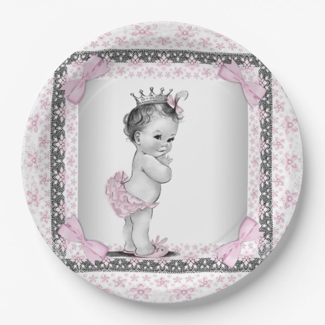 Plato De Papel Baby Shower de Princesa Vintage (Anverso)
