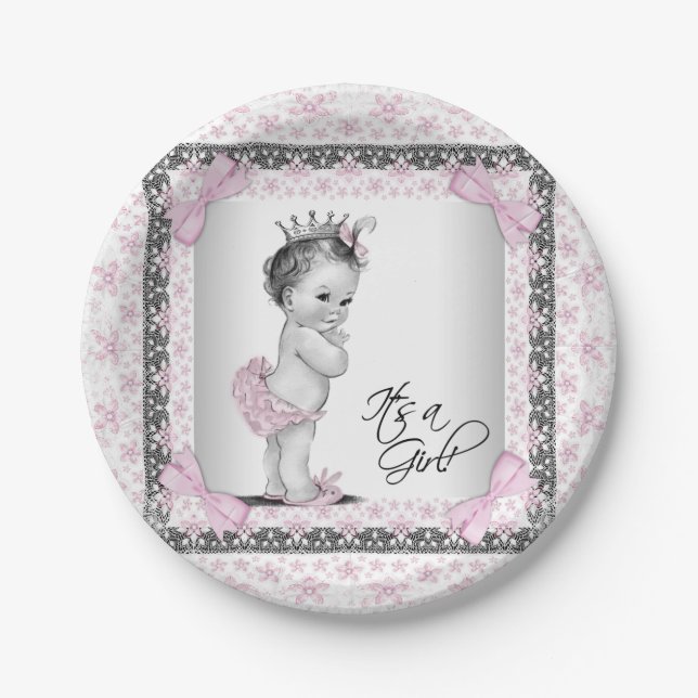 Plato De Papel Baby Shower de Princesa Vintage (Anverso)