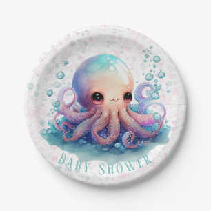 Plato De Papel Baby Shower de pulpo colorido