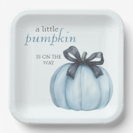 Plato De Papel Baby Shower de puntos de polka de calabaza azul