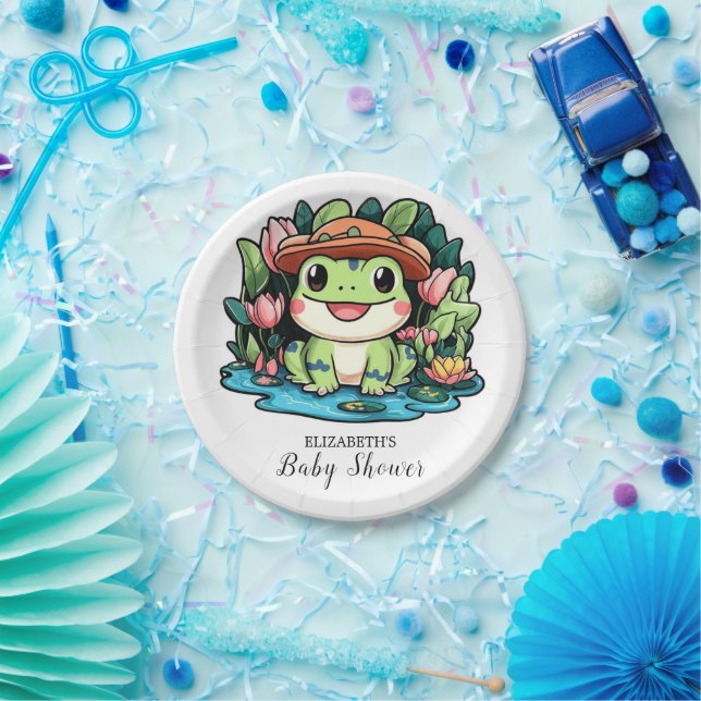 Plato De Papel Baby Shower de rana (Fiesta)