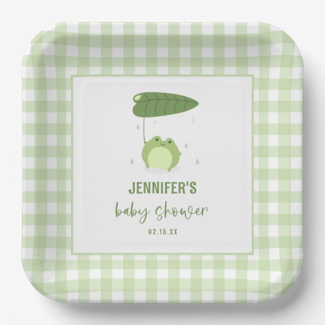 Plato De Papel Baby Shower de rana cuta (Anverso)