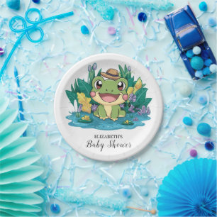 Plato De Papel Baby Shower de rana de Bonito encantada