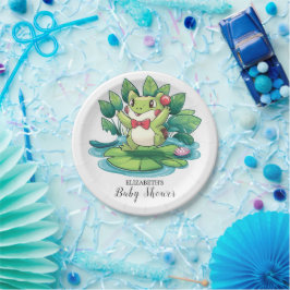 Plato De Papel Baby Shower de rana simple y elegante