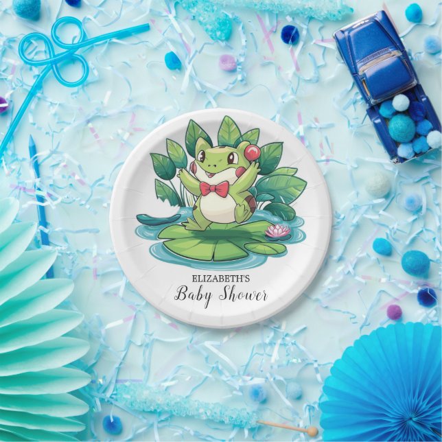 Plato De Papel Baby Shower de rana simple y elegante (Fiesta)