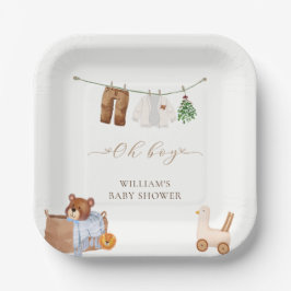 Plato De Papel Baby Shower de ropa mínima de Boho Boy
