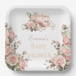 Plato De Papel Baby Shower de rosas rosadas de color rosa de la v