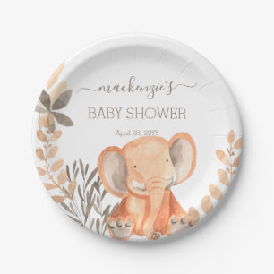 Plato De Papel Baby Shower de Safari para Elefantes de Agua