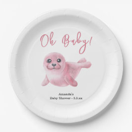 Plato De Papel Baby Shower de sellos rosados