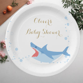 Plato De Papel Baby Shower de Shark Summer Boy