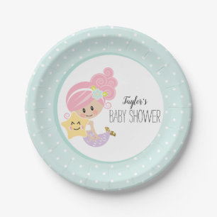 Plato De Papel Baby Shower de Sirena Placa Tono de Piel Ligera