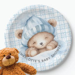 Plato De Papel Baby Shower de Snuggle Bear<br><div class="desc">La acurrucada aguada tiene un diseño neutro de ducha de bebé con el oso bebé más dulce durmiendo. Visite nuestra tienda para ver nuestra colección de ducha de oso acurrucada.</div>