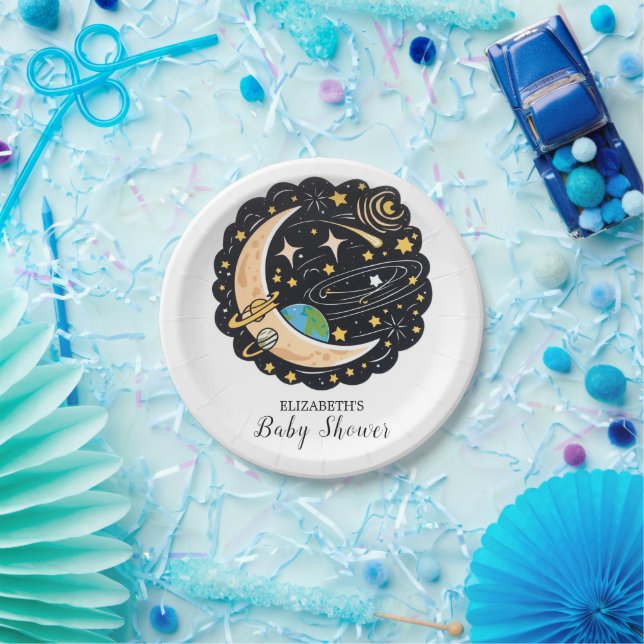Plato De Papel Baby Shower de Space Moon Stars (Fiesta)