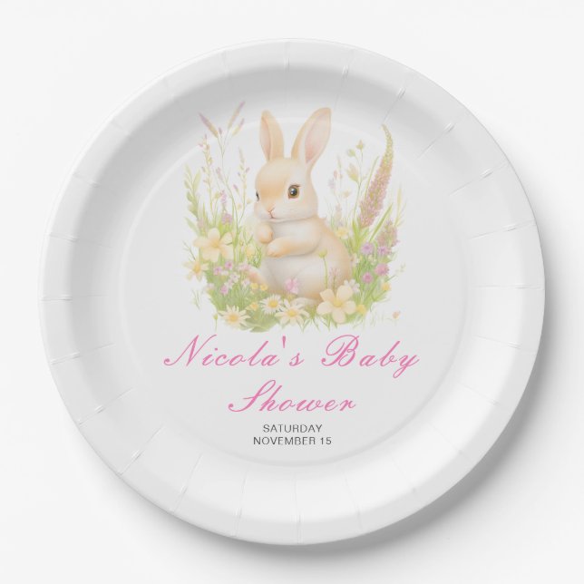 Plato De Papel Baby Shower de Spring Rabbit (Anverso)