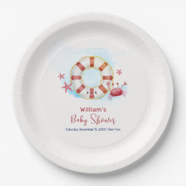 Plato De Papel Baby Shower de Starfish Nautical Crab