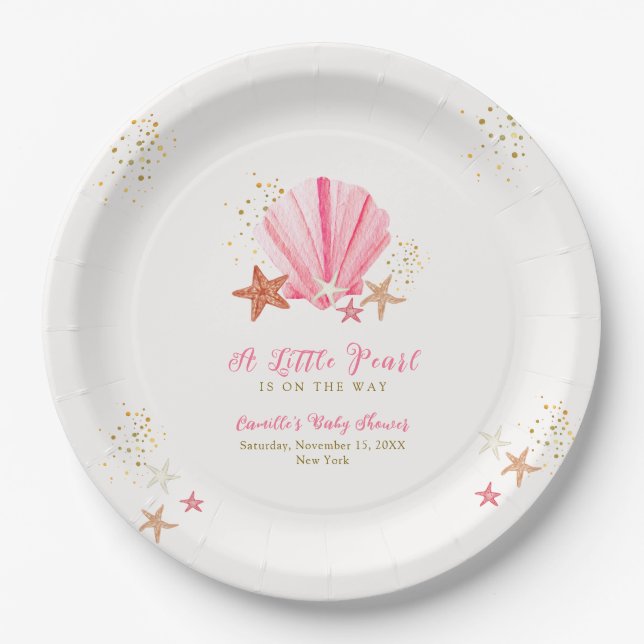Plato De Papel Baby Shower de Starfish Seashell Elegant de Oro Ro (Anverso)