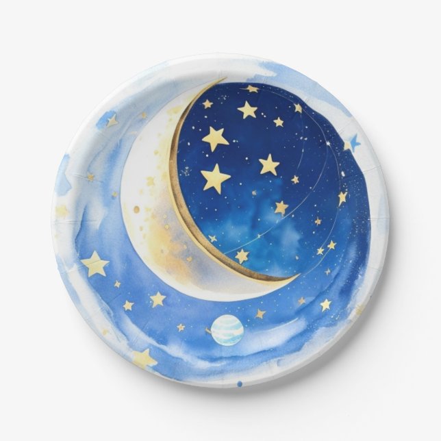 Plato De Papel Baby Shower de Starry Night Boy (Anverso)