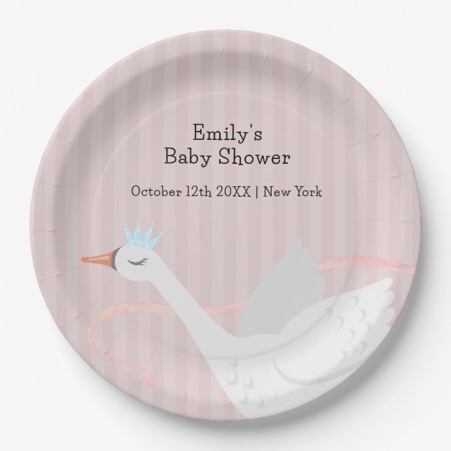 Plato De Papel Baby Shower de Swan de Princesa Británica Moderna  (Anverso)