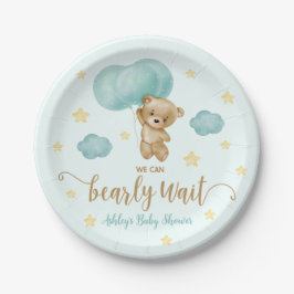 Plato De Papel Baby Shower de Teddy Bear and Blue Balloons