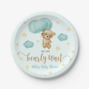 Plato De Papel Baby Shower de Teddy Bear and Blue Balloons