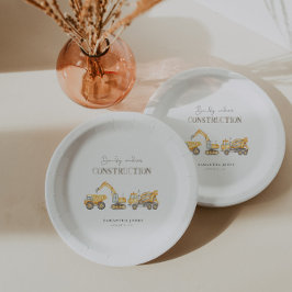 Plato De Papel Baby Shower de tema de construcción