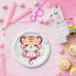 Plato De Papel Baby Shower de tigre encantado