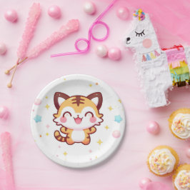 Plato De Papel Baby Shower de tigre mágico personalizado