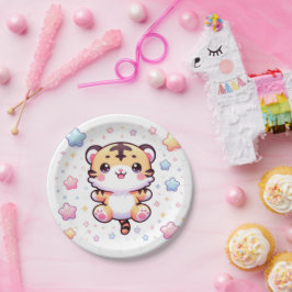 Plato De Papel Baby Shower de tigre moderno